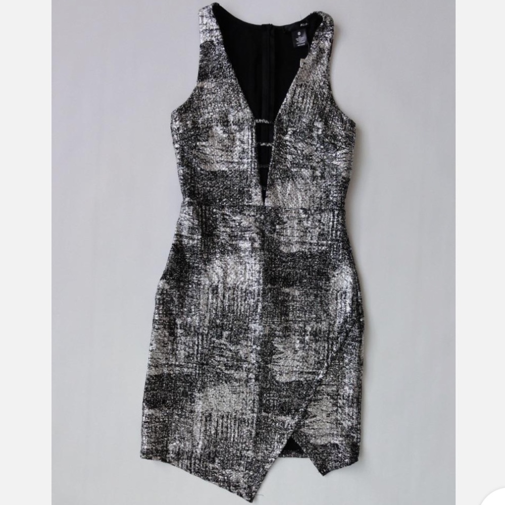 Aqua Asymmetrical Dress - Black and Silver
